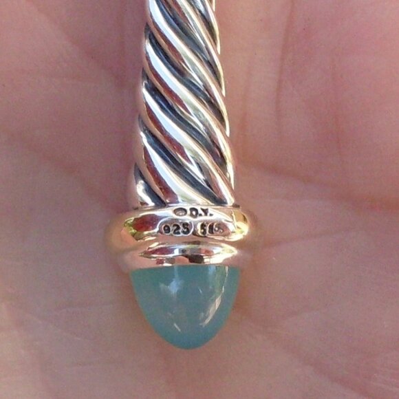 Rare & Retired David Yurman Waverly Drop Chalcedony Pendant w/Chain - 14K/925 - Picture 4 of 10